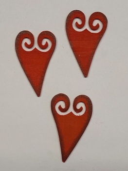 Holzherz mit Schnörkel, rot